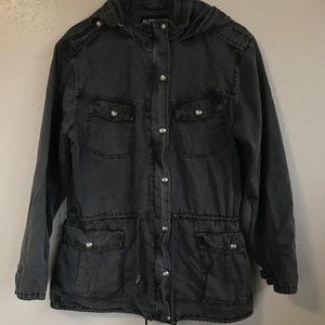 Womens Buffalo David Bitton Grey Mid Length Full Zip Button Jacket Size M